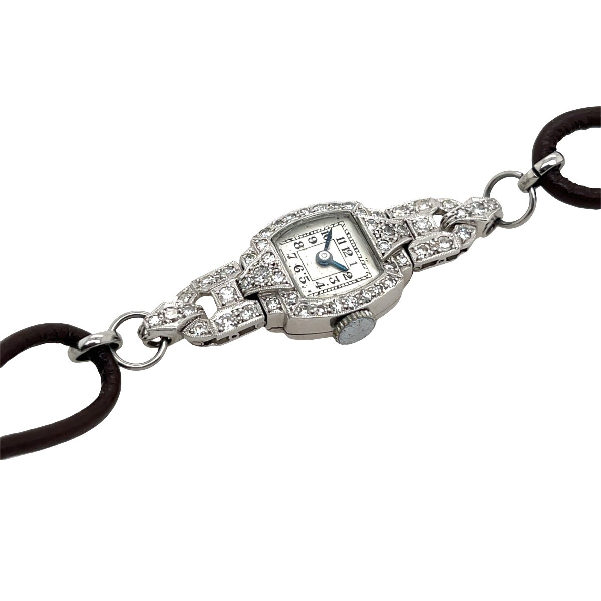 Montre en diamant platine avec bracelet en cuir-photo-2
