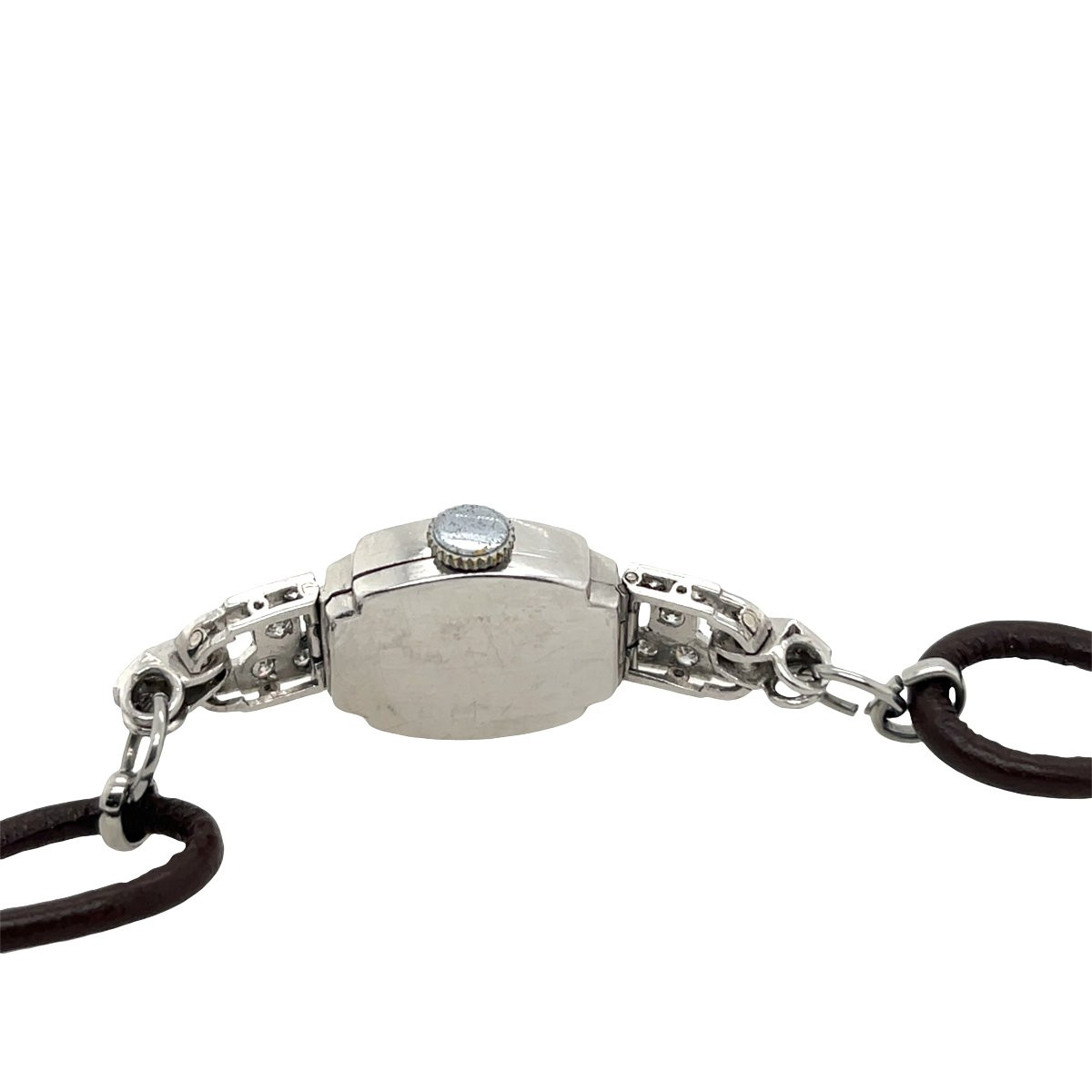 Montre en diamant platine avec bracelet en cuir-photo-1