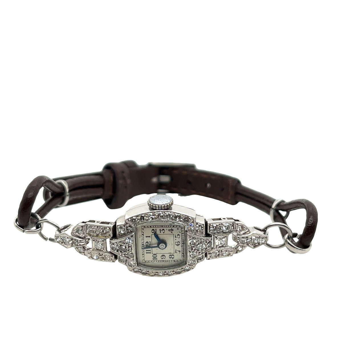 Montre en diamant platine avec bracelet en cuir-photo-3
