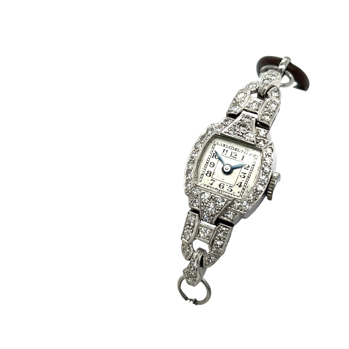 Montre en diamant platine avec bracelet en cuir