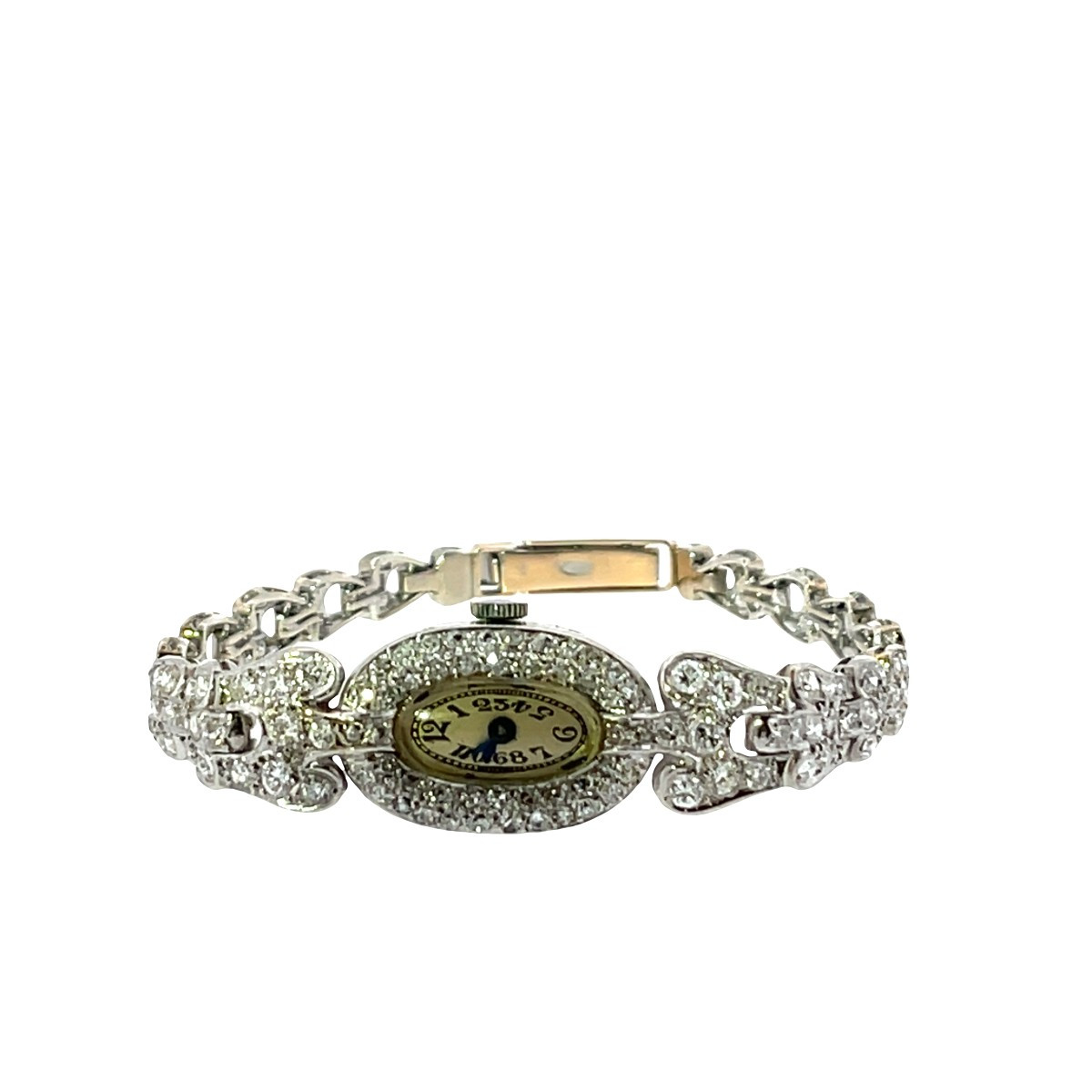 Montre pour femmes vintage en platine avec diamants, 3,7 carats de diamants naturels-photo-2