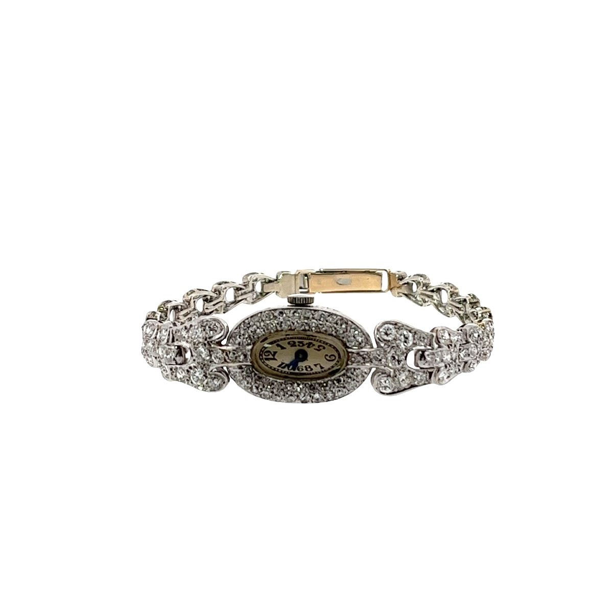 Montre pour femmes vintage en platine avec diamants, 3,7 carats de diamants naturels-photo-3