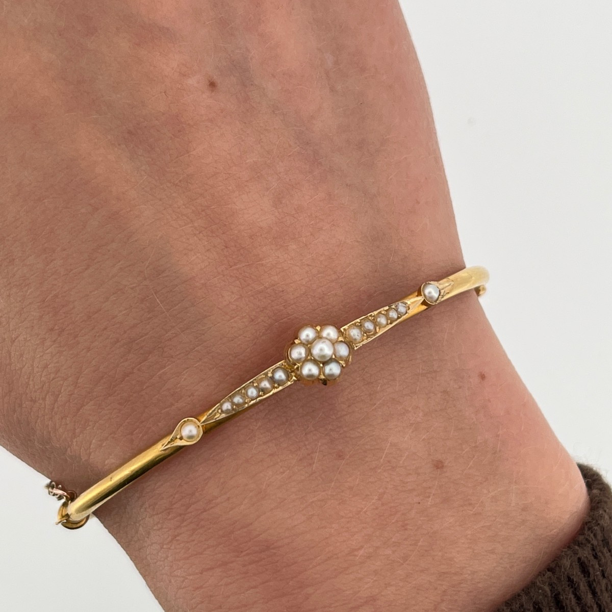 Bracelet jonc antique en or jaune 15 carats avec perles de semence-photo-2