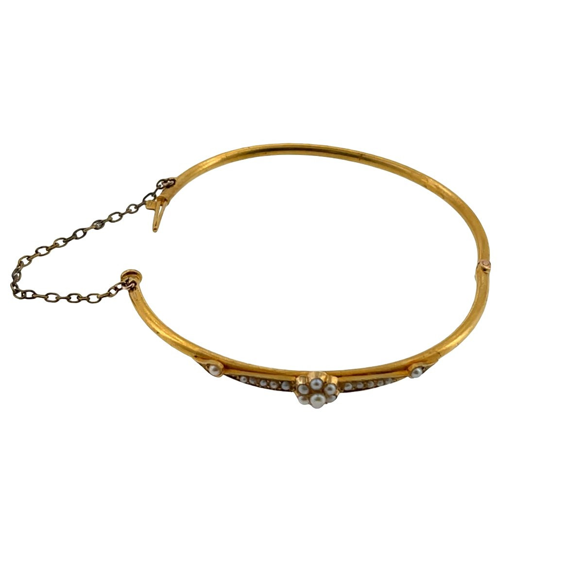 Bracelet jonc antique en or jaune 15 carats avec perles de semence-photo-1