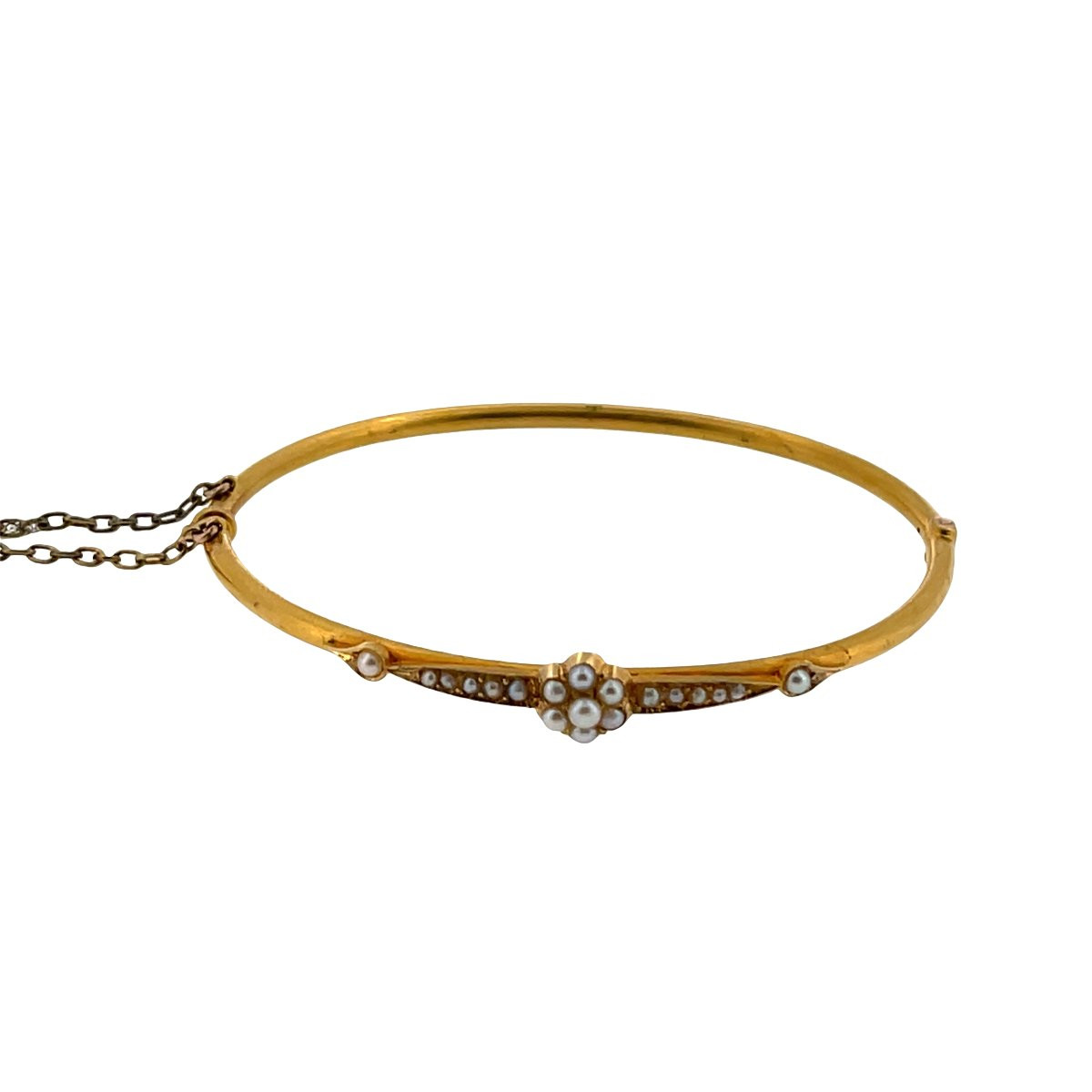 Bracelet jonc antique en or jaune 15 carats avec perles de semence-photo-2