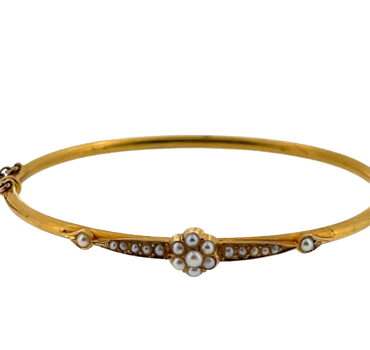 Bracelet jonc antique en or jaune 15 carats avec perles de semence