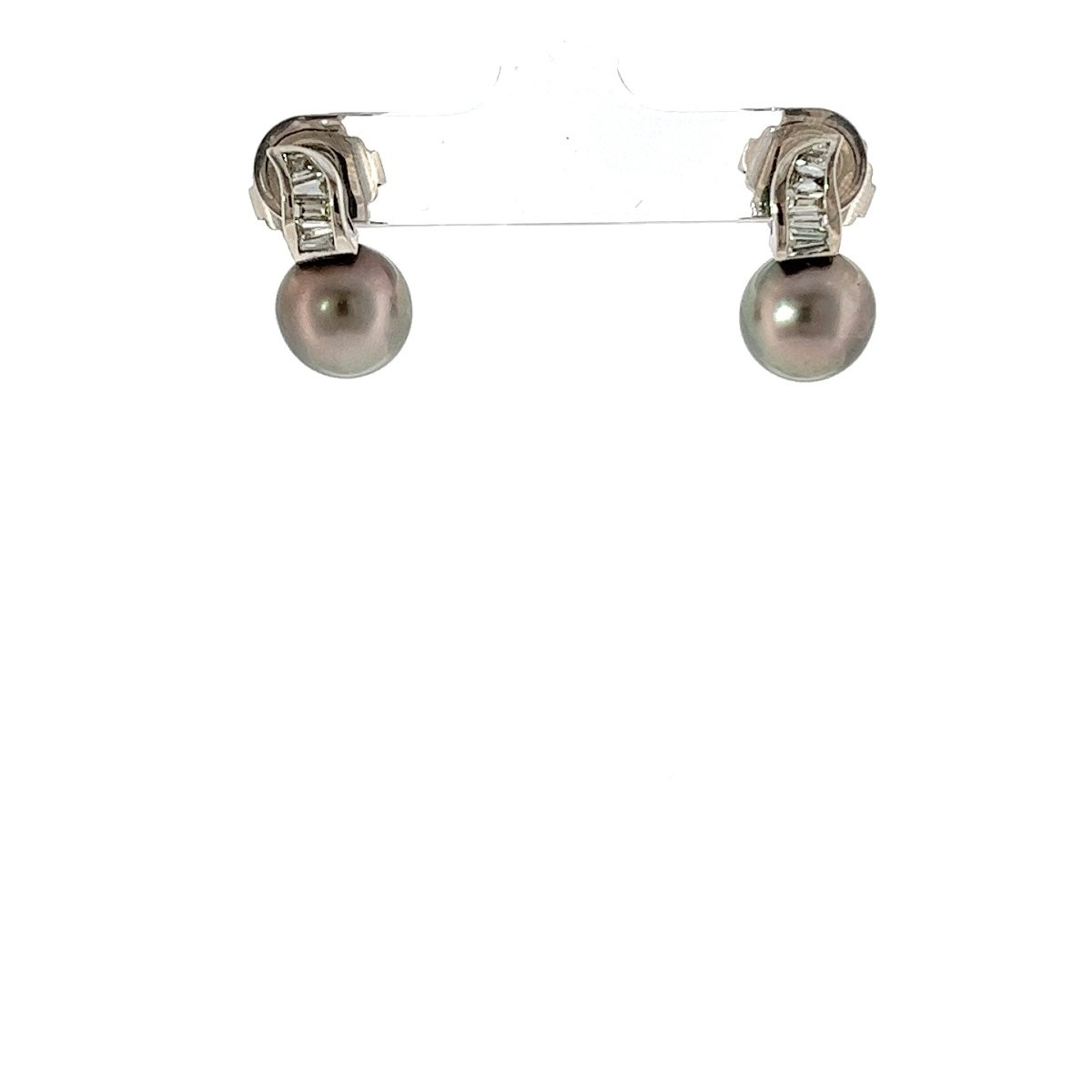 Natural Tahitian Pearl & Diamond Stud Earrings 18ct White Gold-photo-1