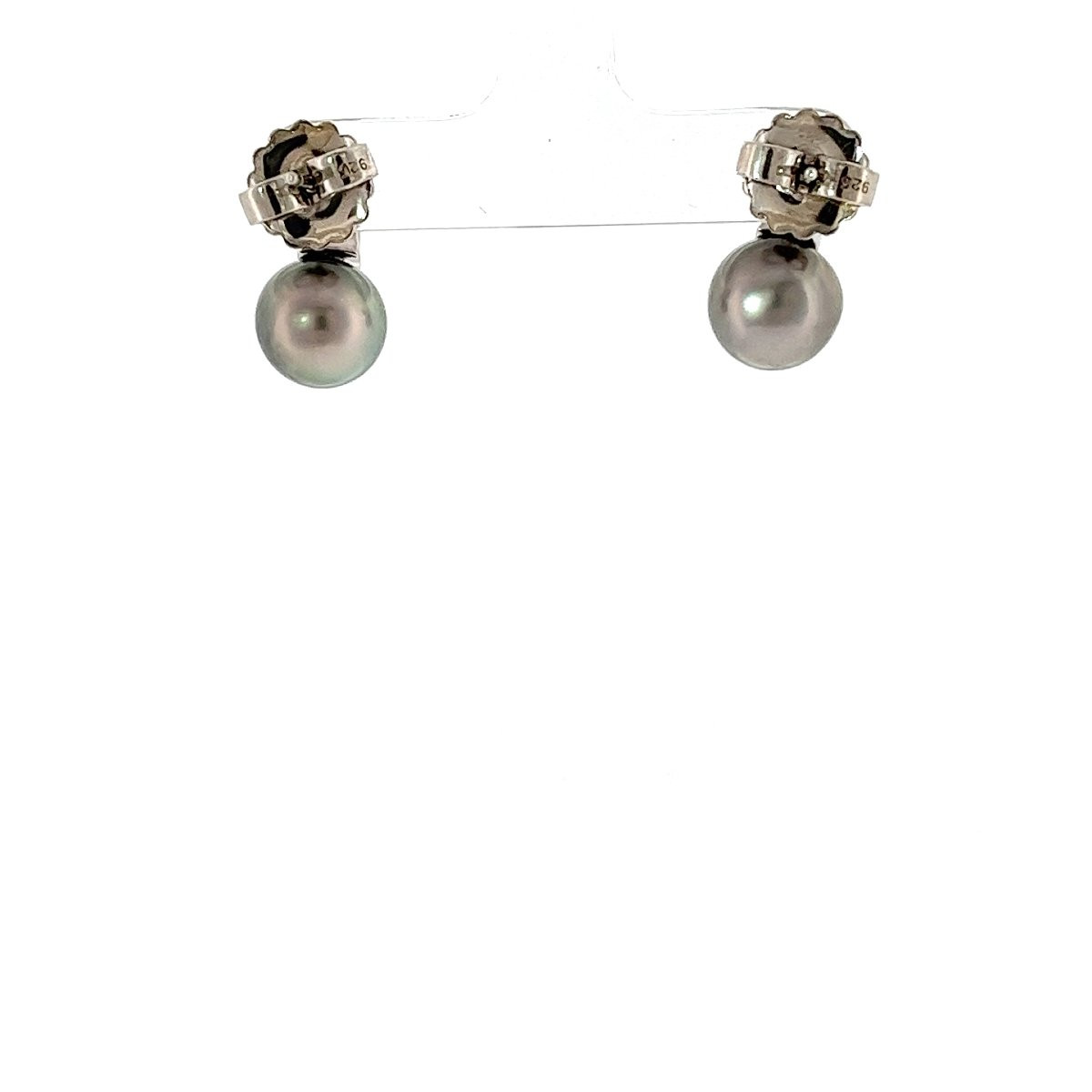 Natural Tahitian Pearl & Diamond Stud Earrings 18ct White Gold-photo-3