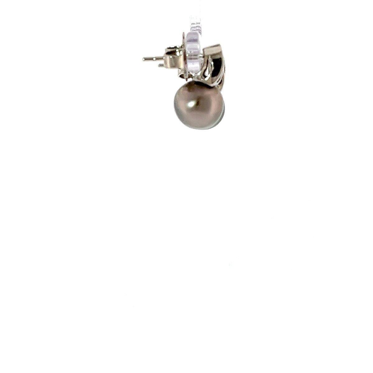 Natural Tahitian Pearl & Diamond Stud Earrings 18ct White Gold-photo-4