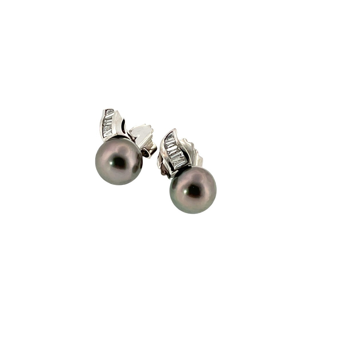 Natural Tahitian Pearl & Diamond Stud Earrings 18ct White Gold