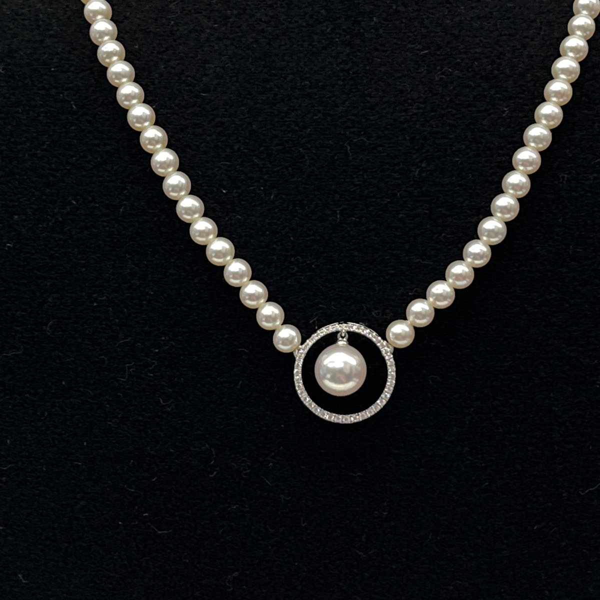 Ensemble de collier en perles vintage avec diamants de 0,30 ct – Or blanc 18 carats, 17"-photo-2