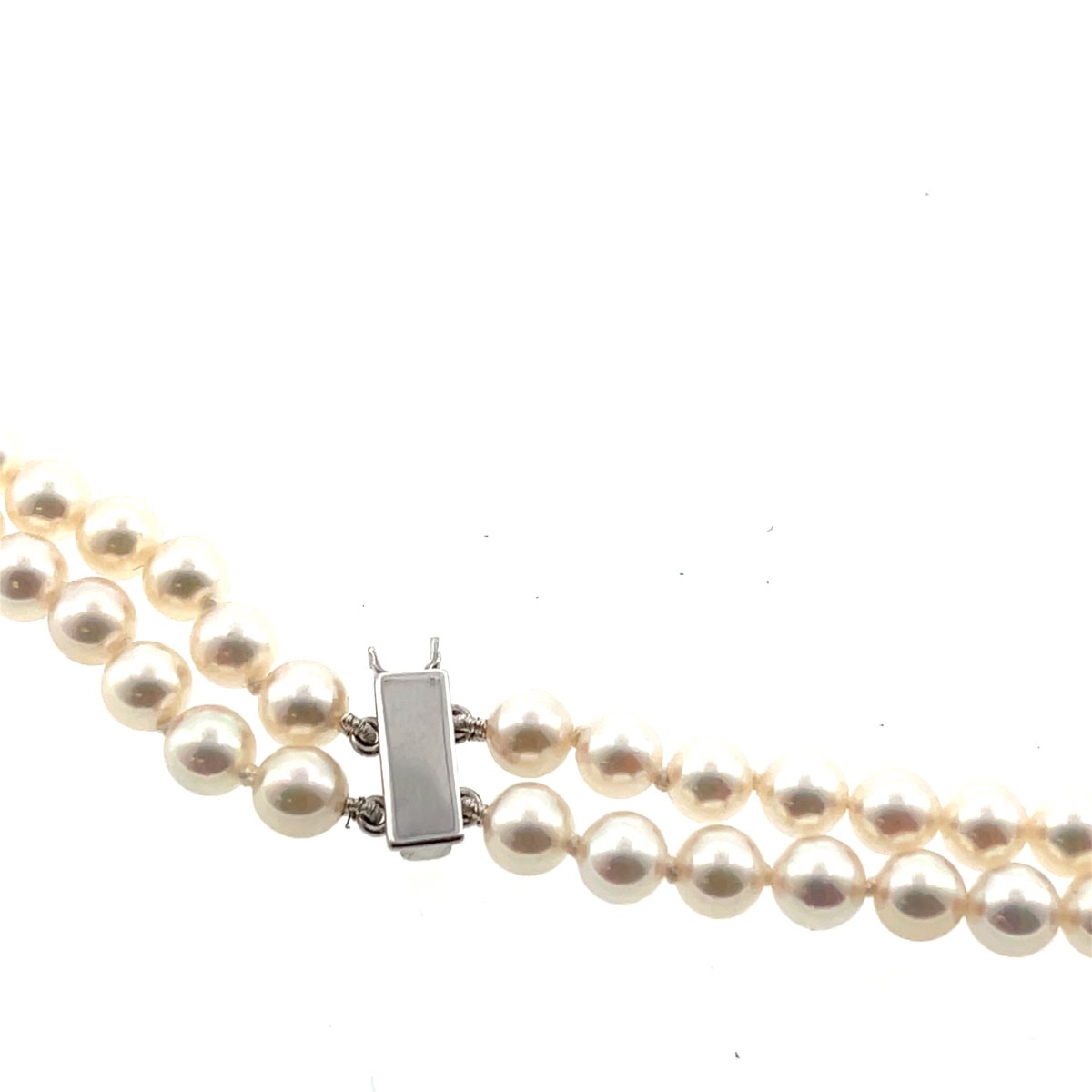 Vintage 2-strand Pearl Necklace Set With A 0.30 Ct Diamond – 18k White Gold, 43 Cm-photo-4