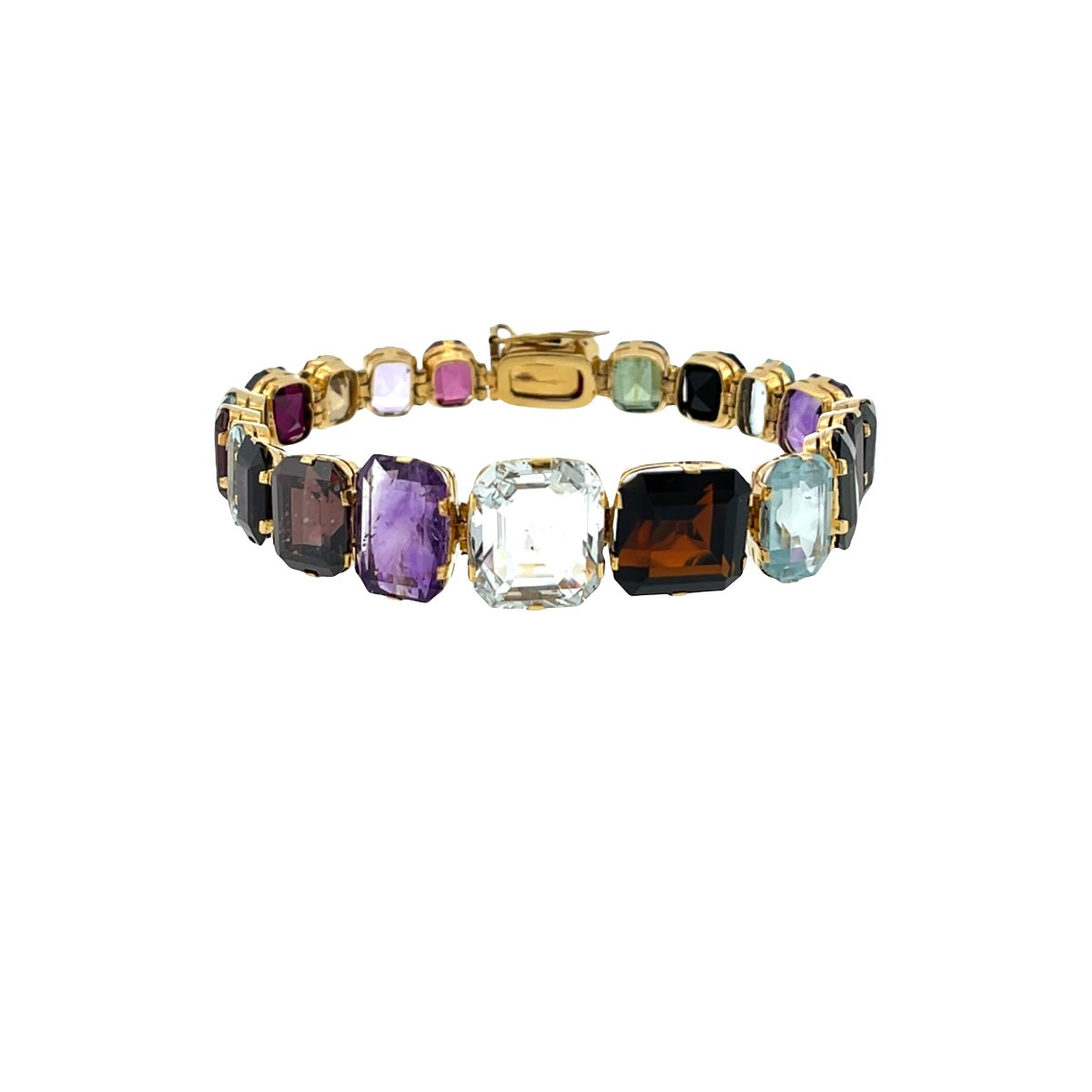 Bracelet en pierres précieuses multicolores en argent sterling plaqué or – 75 carats au total-photo-2