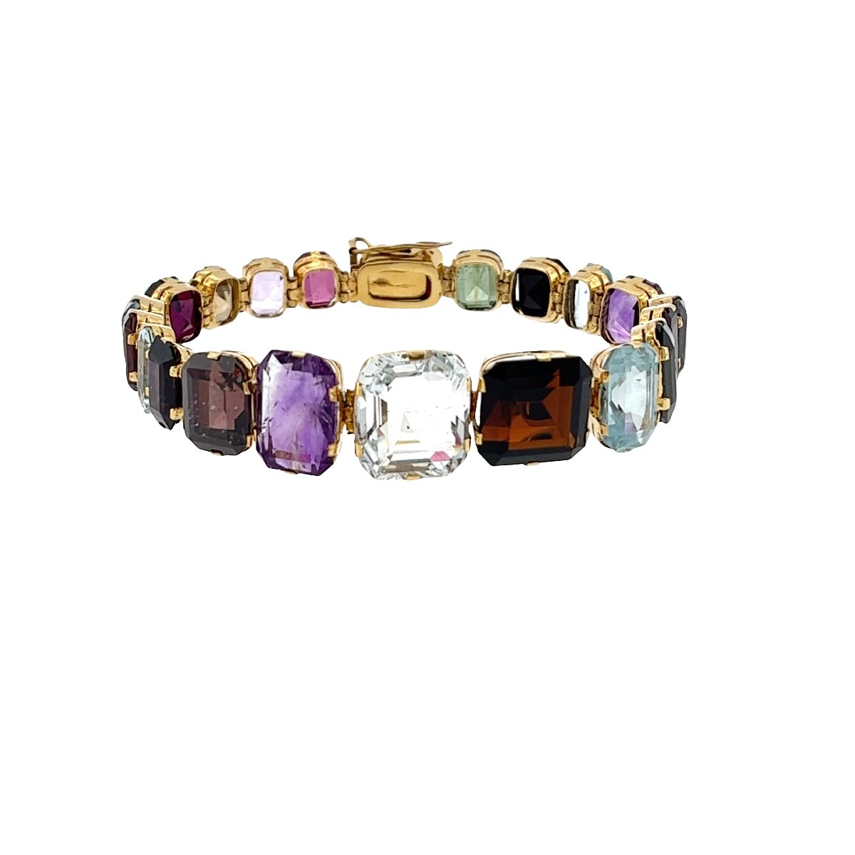 Bracelet en pierres précieuses multicolores en argent sterling plaqué or – 75 carats au total