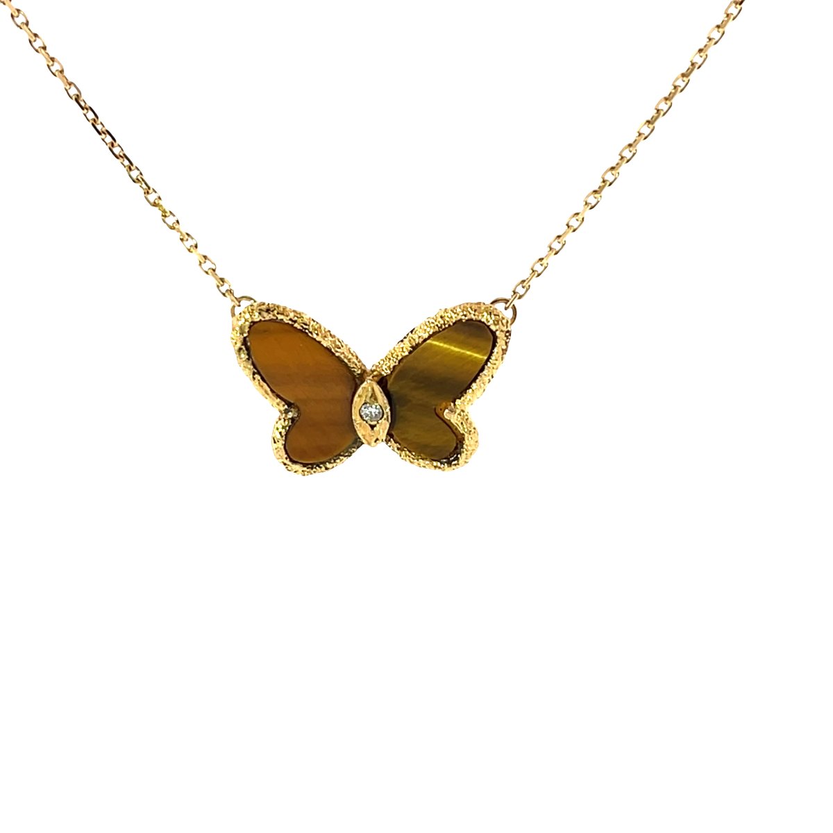 Van Cleef & Arpels Collier pendentif œil de tigre et diamant Papillon-photo-2
