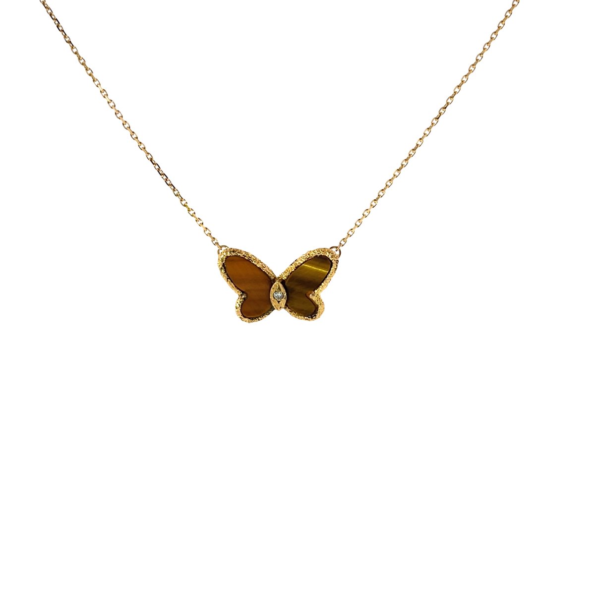Van Cleef & Arpels Collier pendentif œil de tigre et diamant Papillon-photo-3