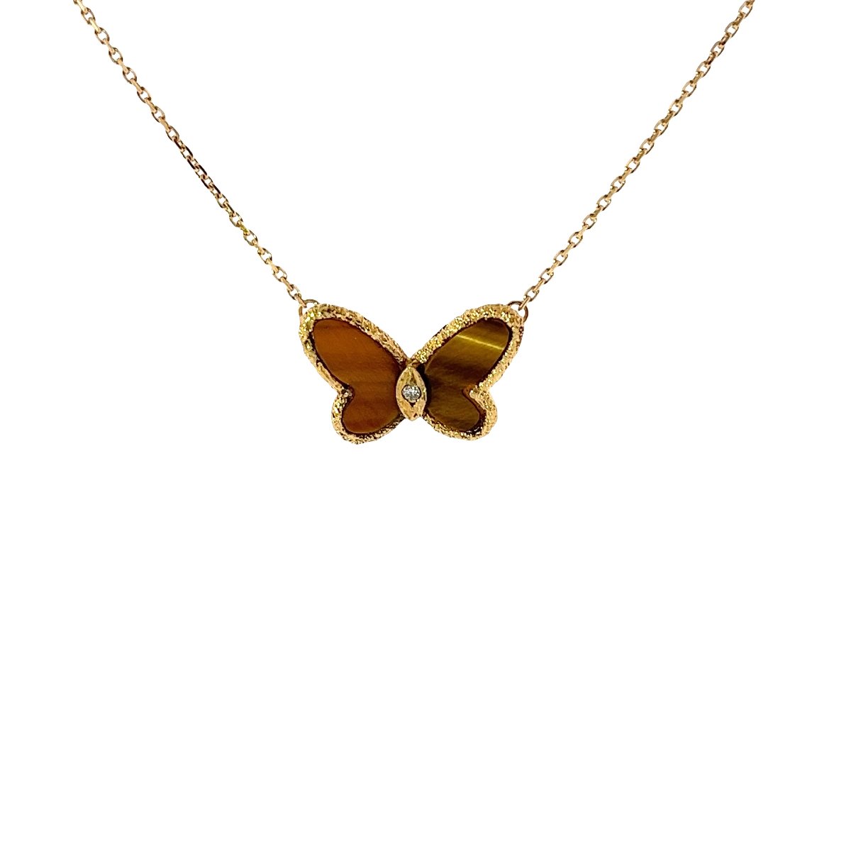 Van Cleef & Arpels Collier pendentif œil de tigre et diamant Papillon