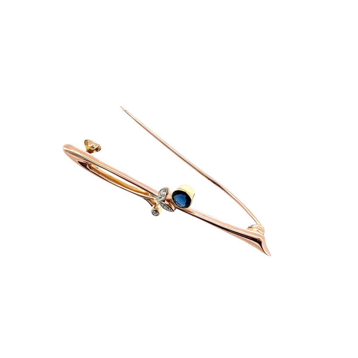 Vintage 15-karat Rose Gold Brooch With Sapphire And Diamond-photo-1