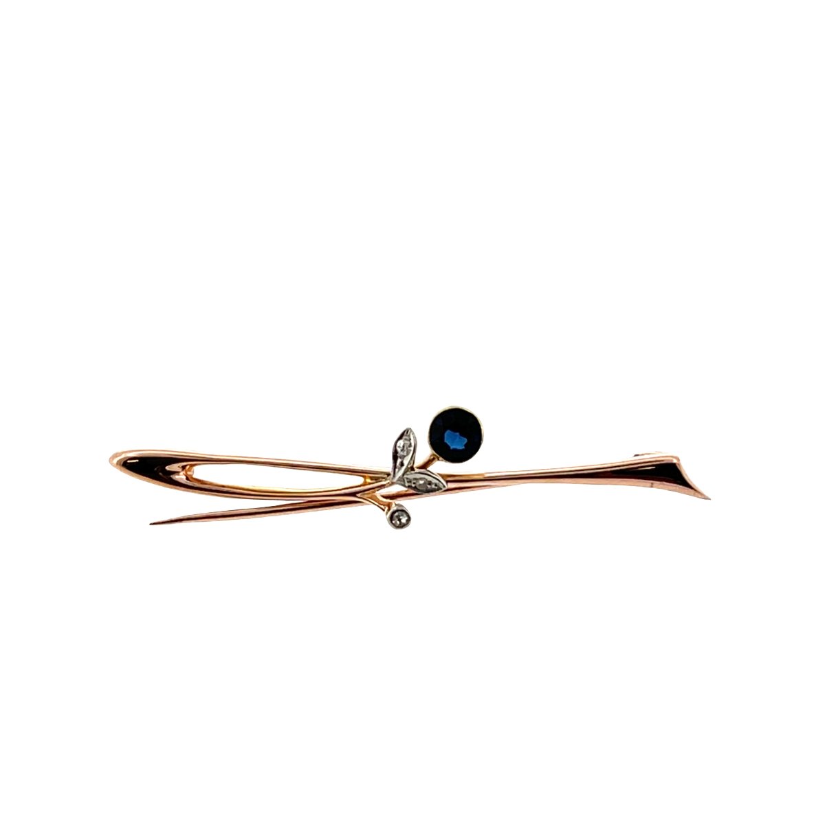 Vintage 15-karat Rose Gold Brooch With Sapphire And Diamond