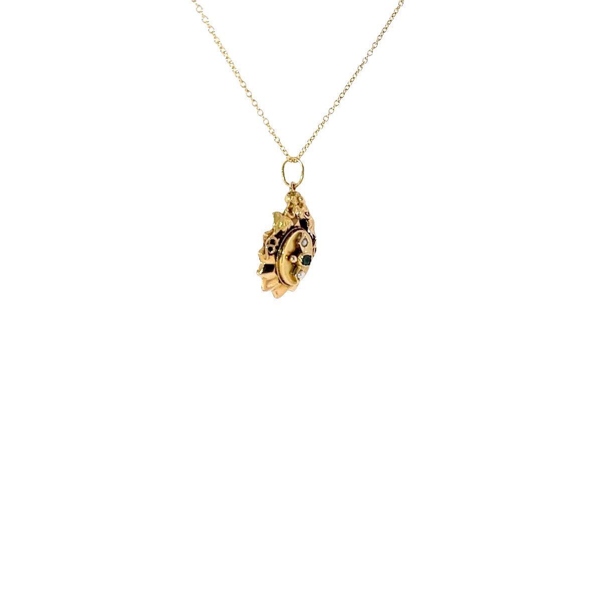 Pendentif vintage émeraude et perles de semence – or jaune 18 carats-photo-2
