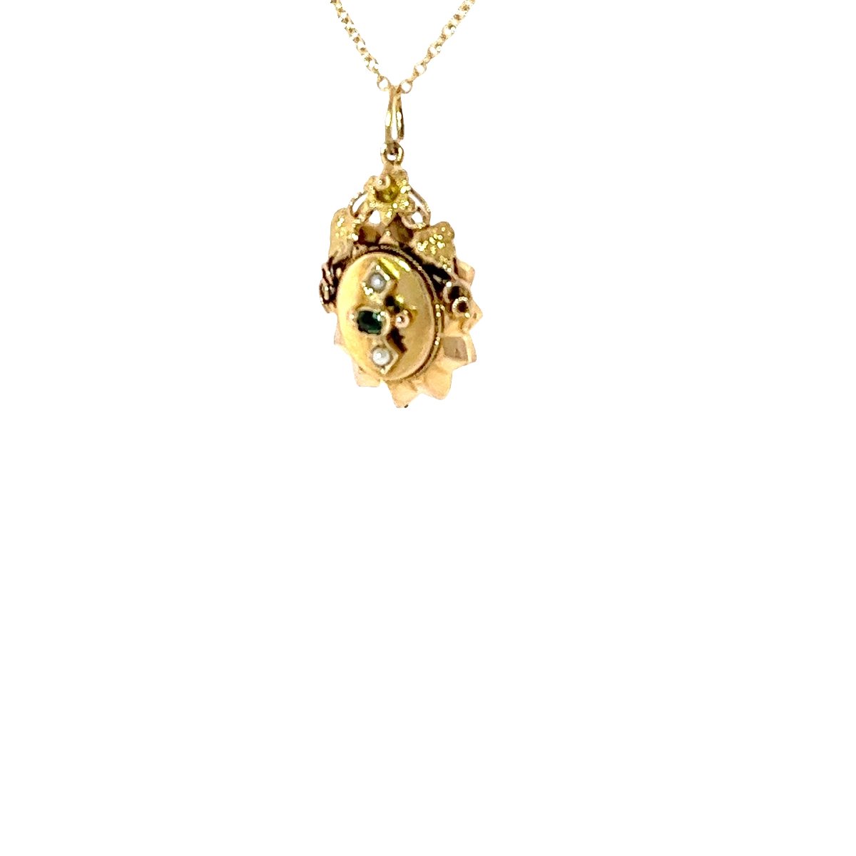 Pendentif vintage émeraude et perles de semence – or jaune 18 carats-photo-3