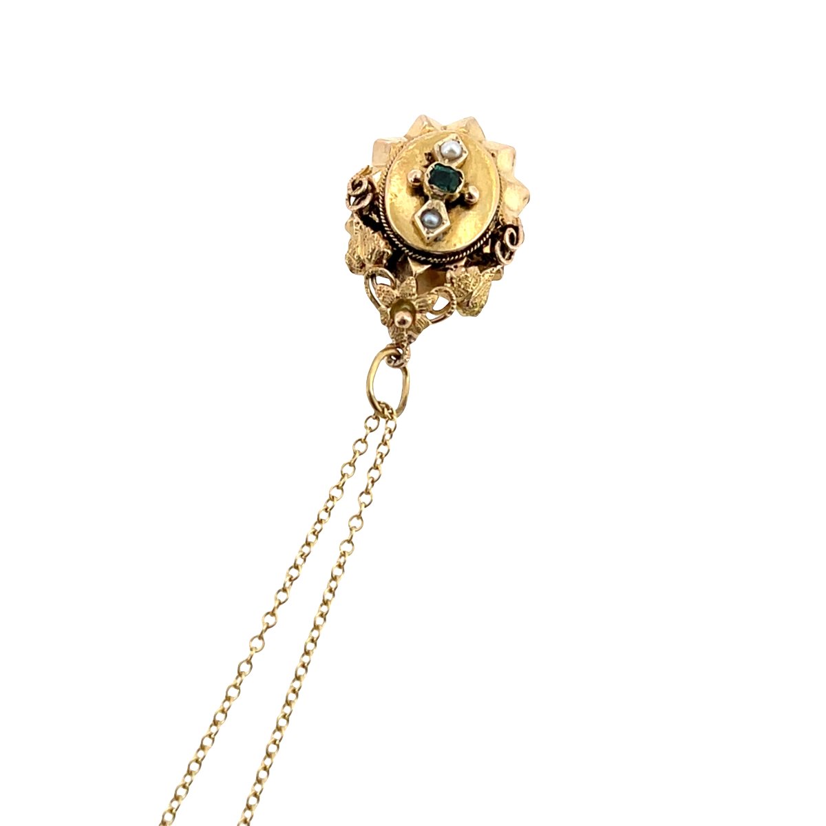 Pendentif vintage émeraude et perles de semence – or jaune 18 carats-photo-1