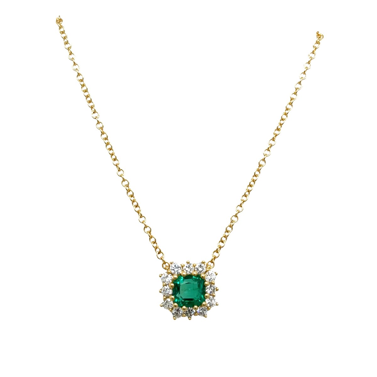 Pendentif en émeraude et diamant jaune 18 carats sur chaîne de 16 pouces-photo-3