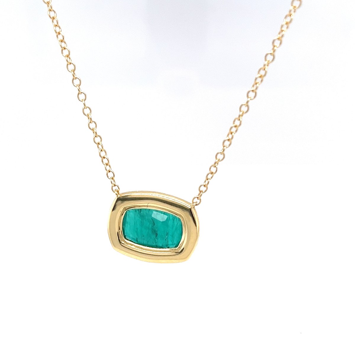 Ensemble pendentif émeraude et diamant en or jaune 18 carats-photo-3