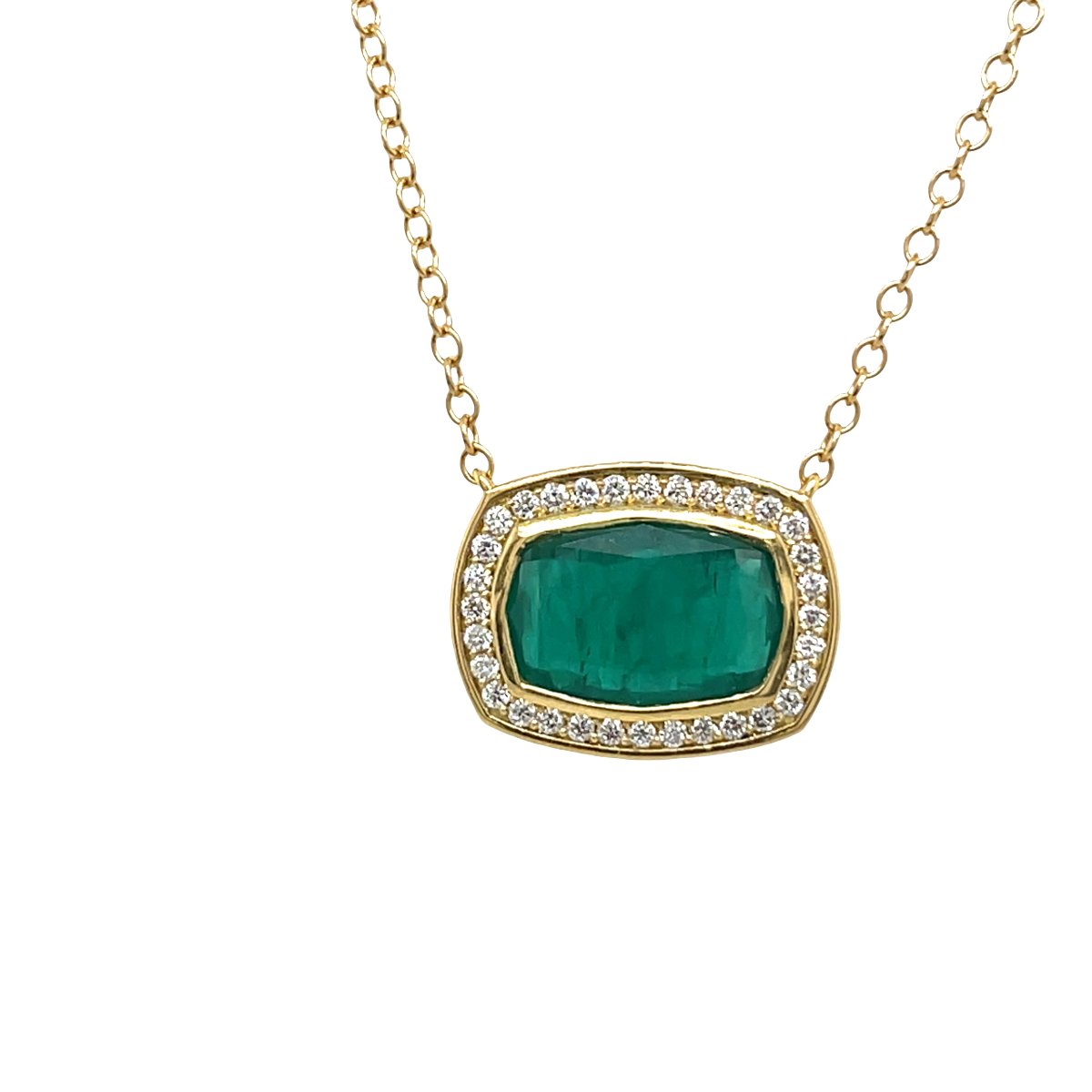 Ensemble pendentif émeraude et diamant en or jaune 18 carats-photo-1