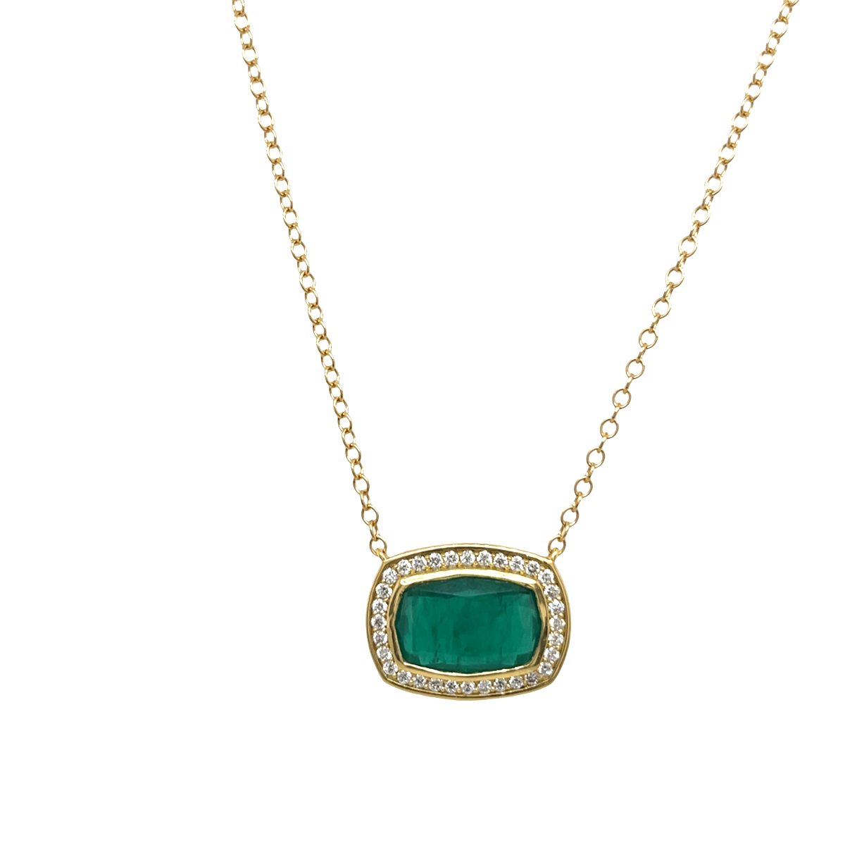 Ensemble pendentif émeraude et diamant en or jaune 18 carats-photo-4