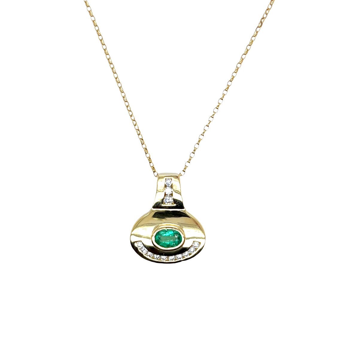Pendentif en émeraude et diamant jaune 18 carats sur chaîne de 16 pouces-photo-2