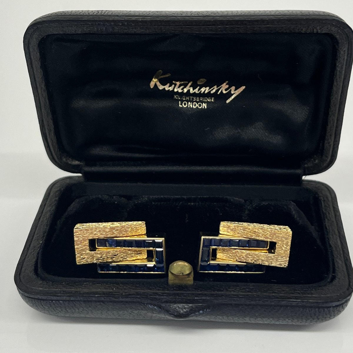 Boutons de manchette KUTCHINSKY en or jaune 18 carats avec saphir – Design entrelacé-photo-6