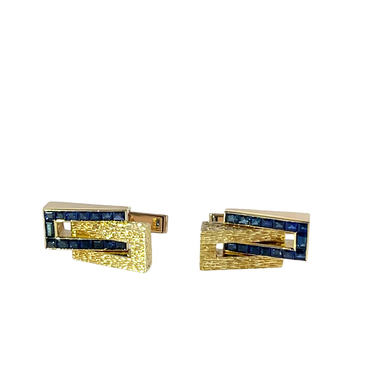 Boutons de manchette KUTCHINSKY en or jaune 18 carats avec saphir – Design entrelacé