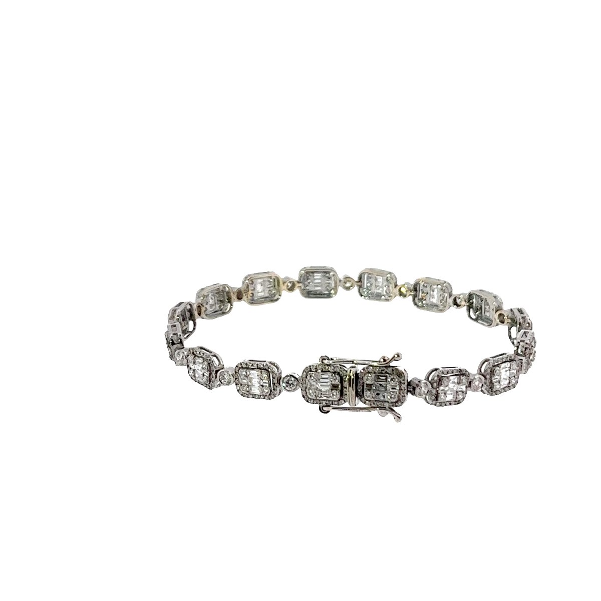 Diamond Cluster Tennis Bracelet – 3.85 Ct Of Natural Round And Baguette Diamonds-photo-2
