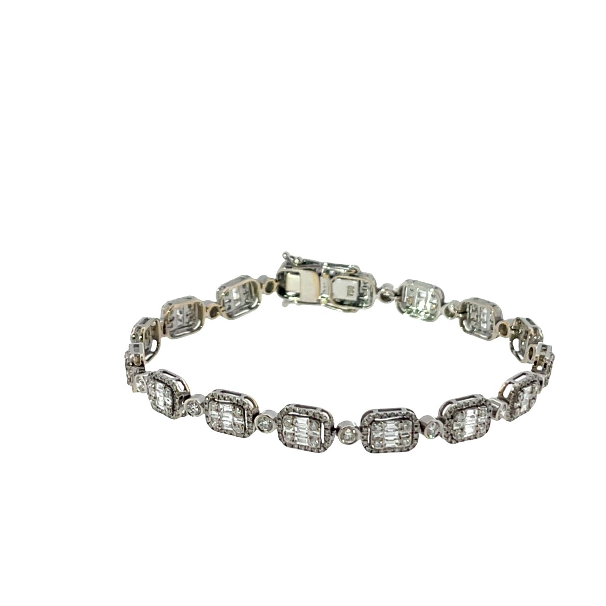 Diamond Cluster Tennis Bracelet – 3.85 Ct Of Natural Round And Baguette Diamonds-photo-1