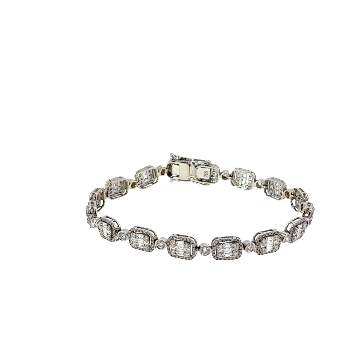 Diamond Cluster Tennis Bracelet – 3.85 Ct Of Natural Round And Baguette Diamonds-photo-3