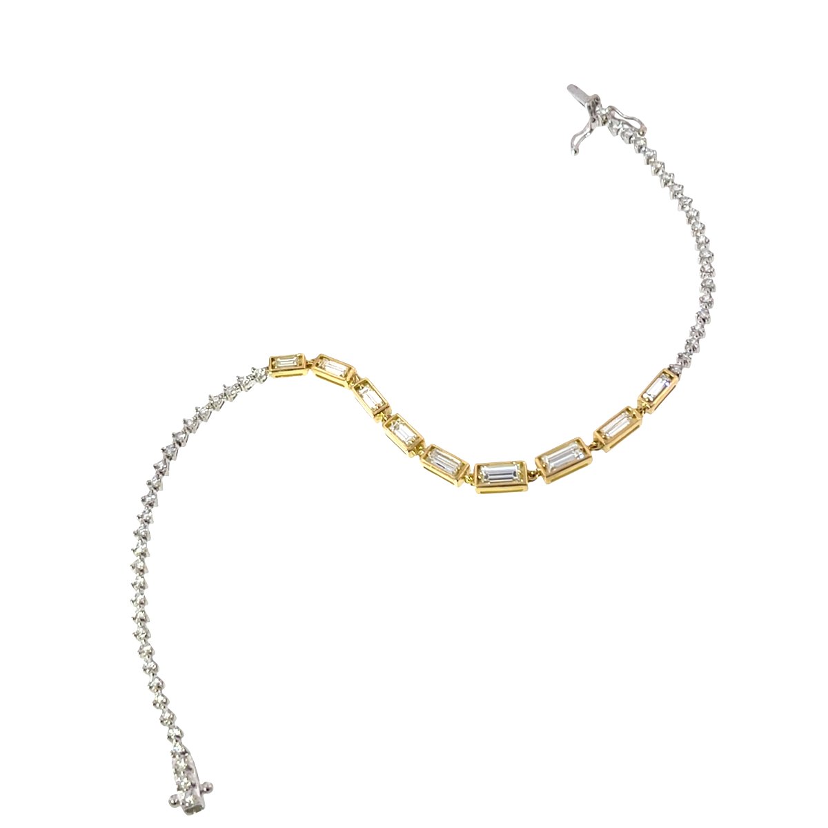 Bracelet de tennis en diamant – 1,95 ct de diamants ronds et baguette naturels en or 18 carats-photo-3