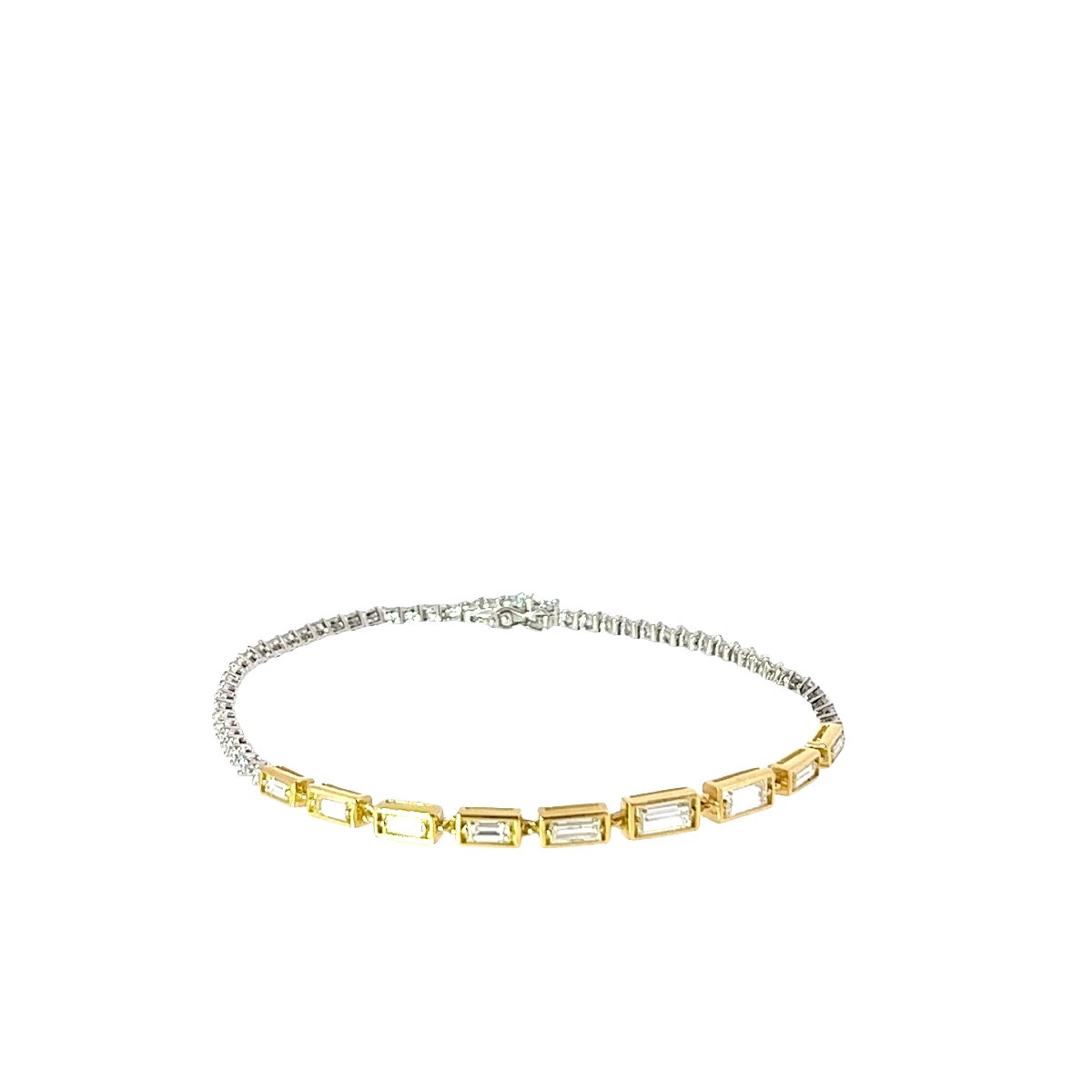 Bracelet de tennis en diamant – 1,95 ct de diamants ronds et baguette naturels en or 18 carats