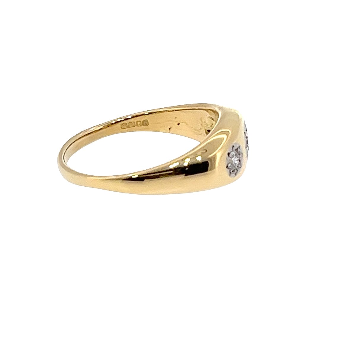 Bague gypsy vintage à 3 diamants – Or jaune 18 carats, 0,40 ct de diamants naturels-photo-3