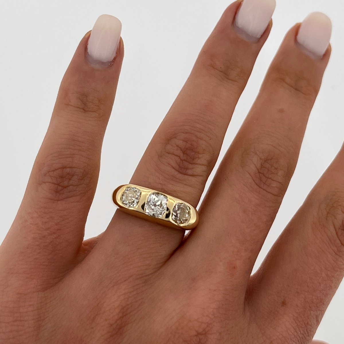 Bague trois pierres en diamant – Or jaune 18 carats, diamants naturels 2,20 ct-photo-2