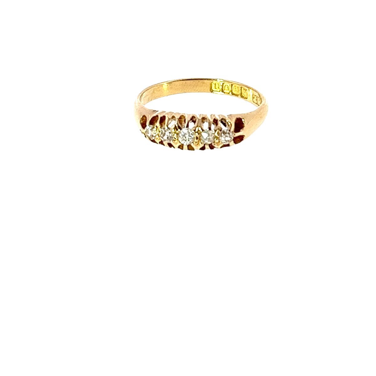 Bague vintage à 5 pierres en diamant – Or jaune 18 carats, diamants naturels 0,17 ct-photo-2