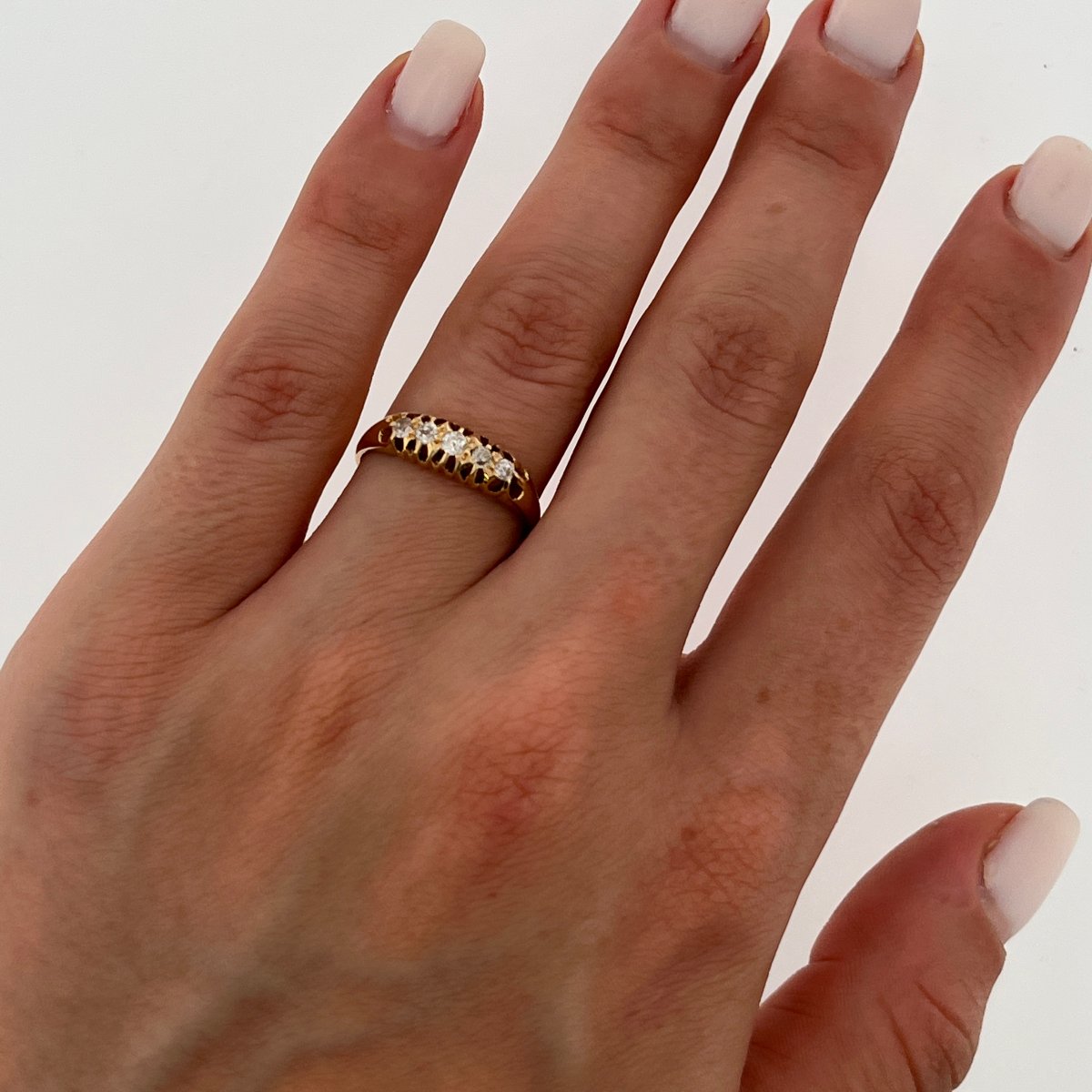 Bague vintage à 5 pierres en diamant – Or jaune 18 carats, diamants naturels 0,17 ct-photo-4