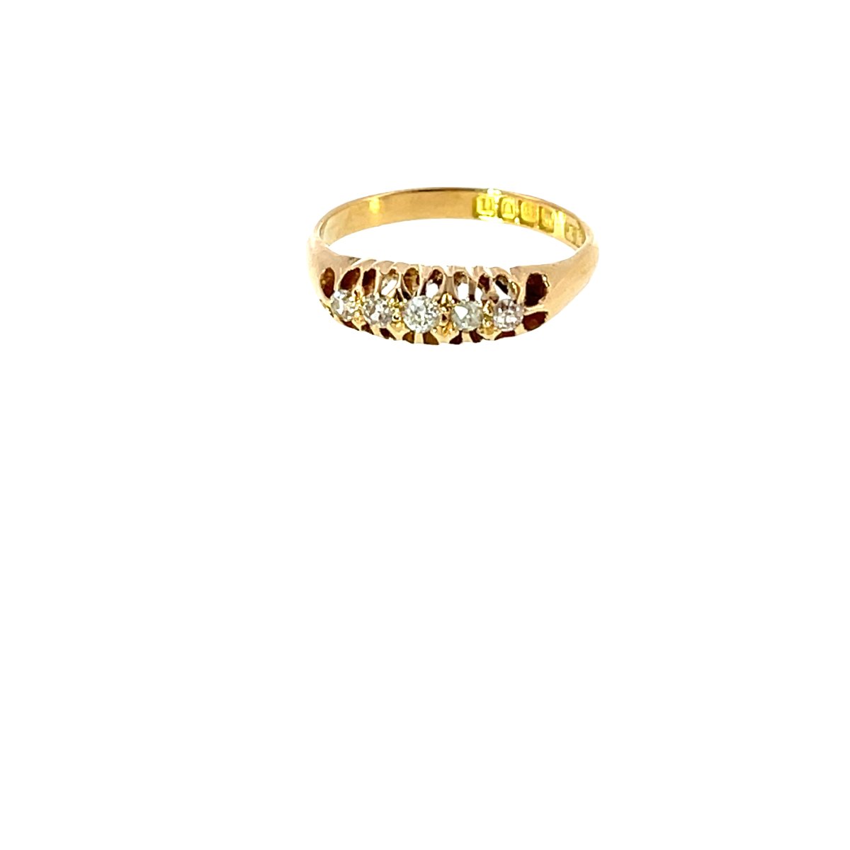 Bague vintage à 5 pierres en diamant – Or jaune 18 carats, diamants naturels 0,17 ct