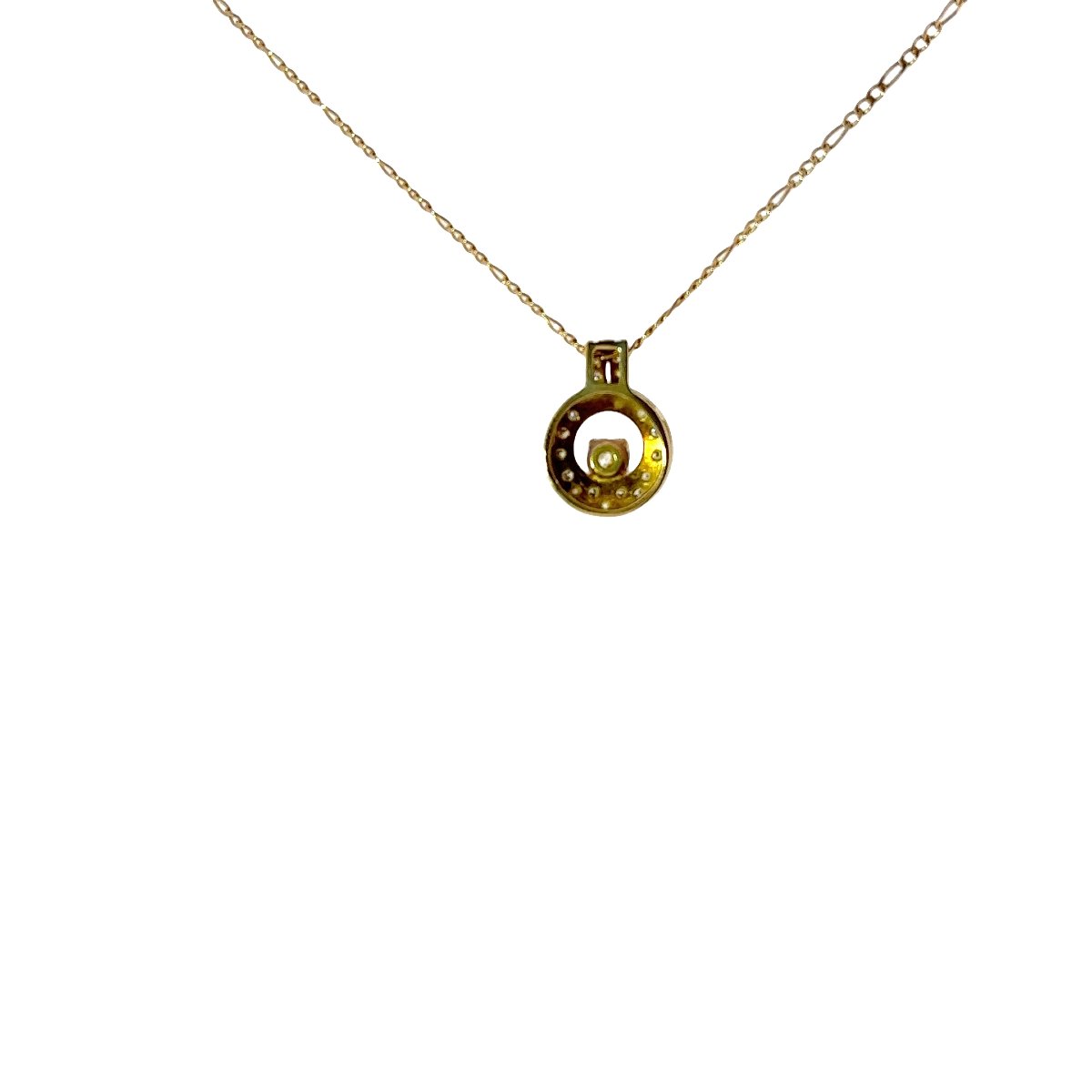 Pendentif halo en diamant en or jaune 9 carats sur chaîne de 17 pouces-photo-2
