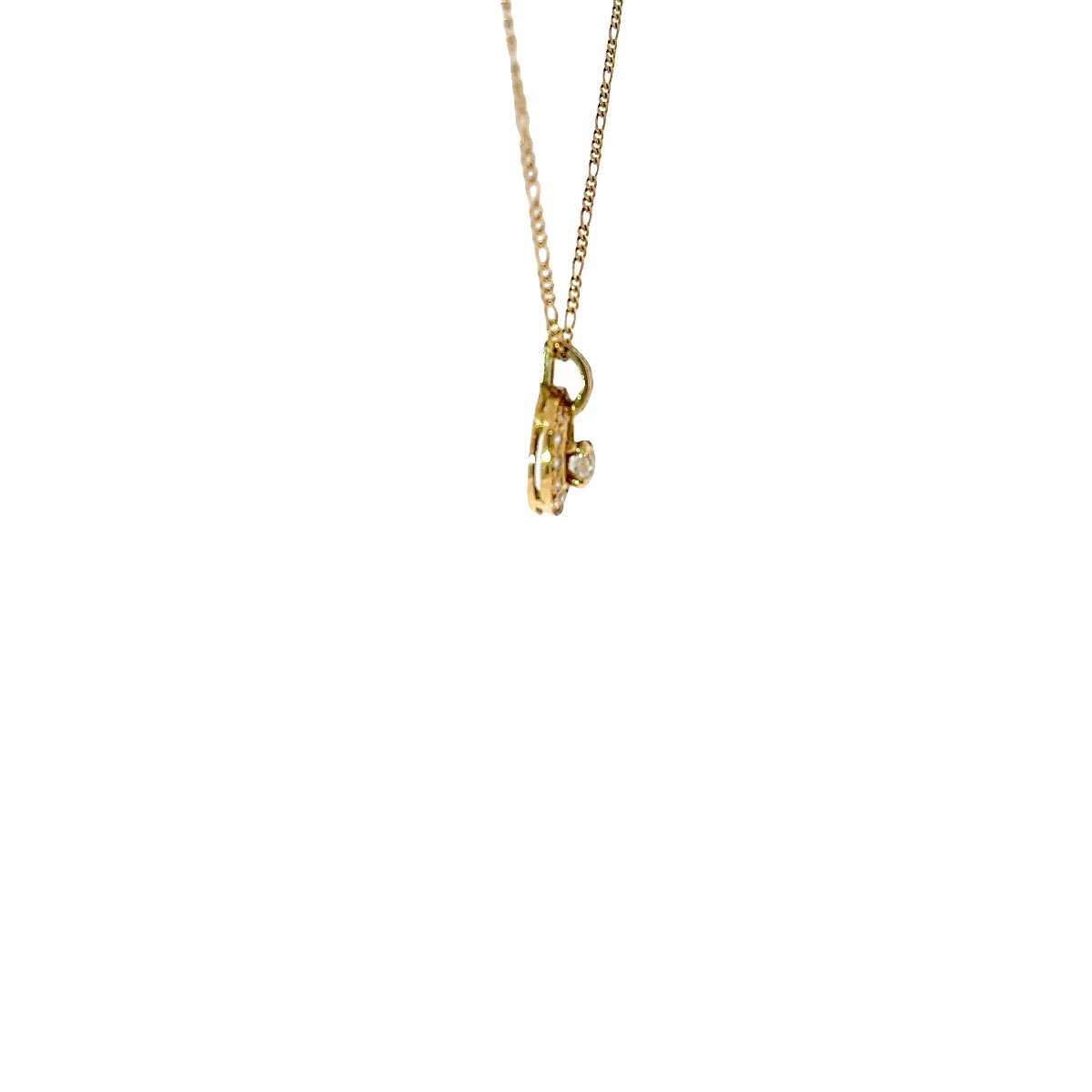 Pendentif halo en diamant en or jaune 9 carats sur chaîne de 17 pouces-photo-1