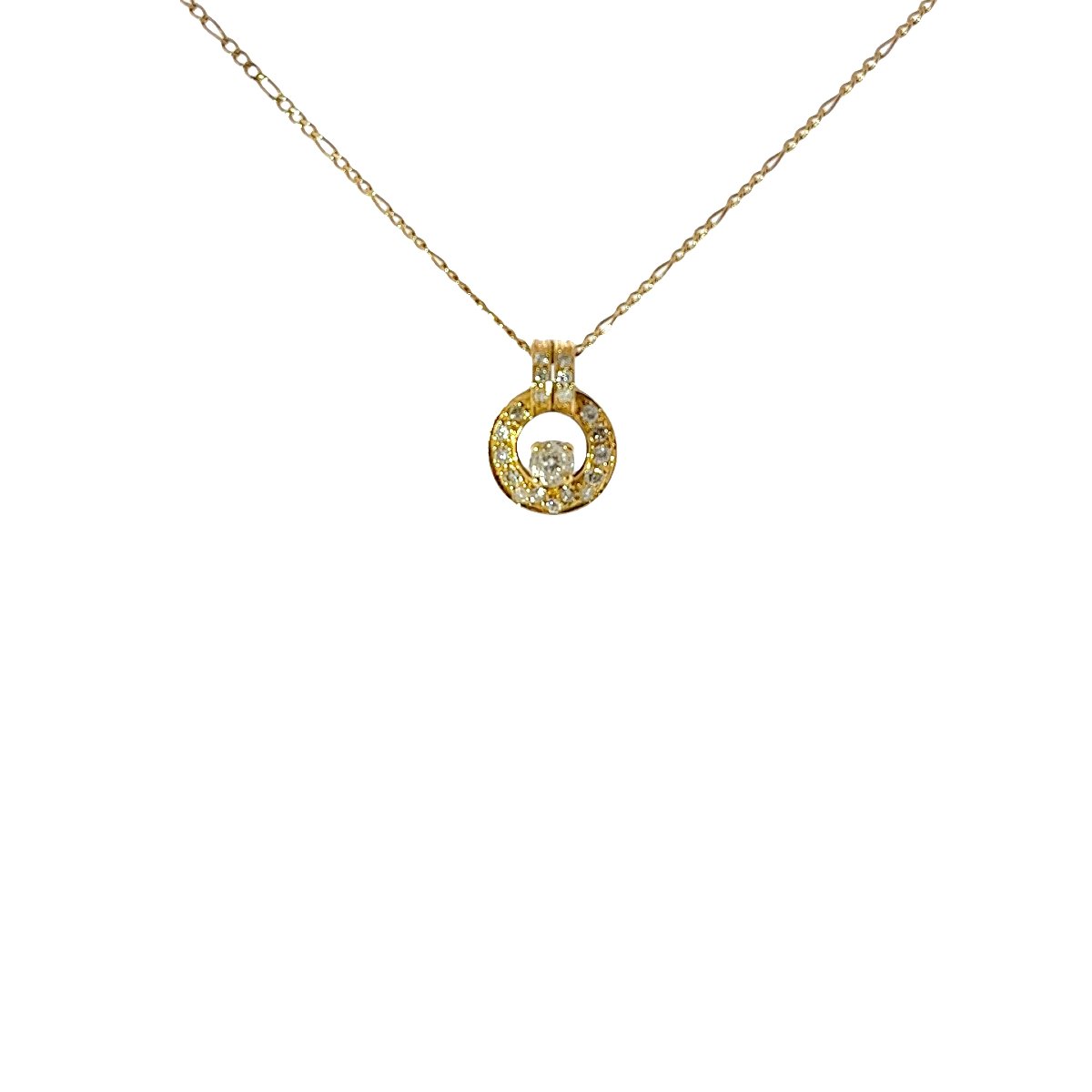 Pendentif halo en diamant en or jaune 9 carats sur chaîne de 17 pouces