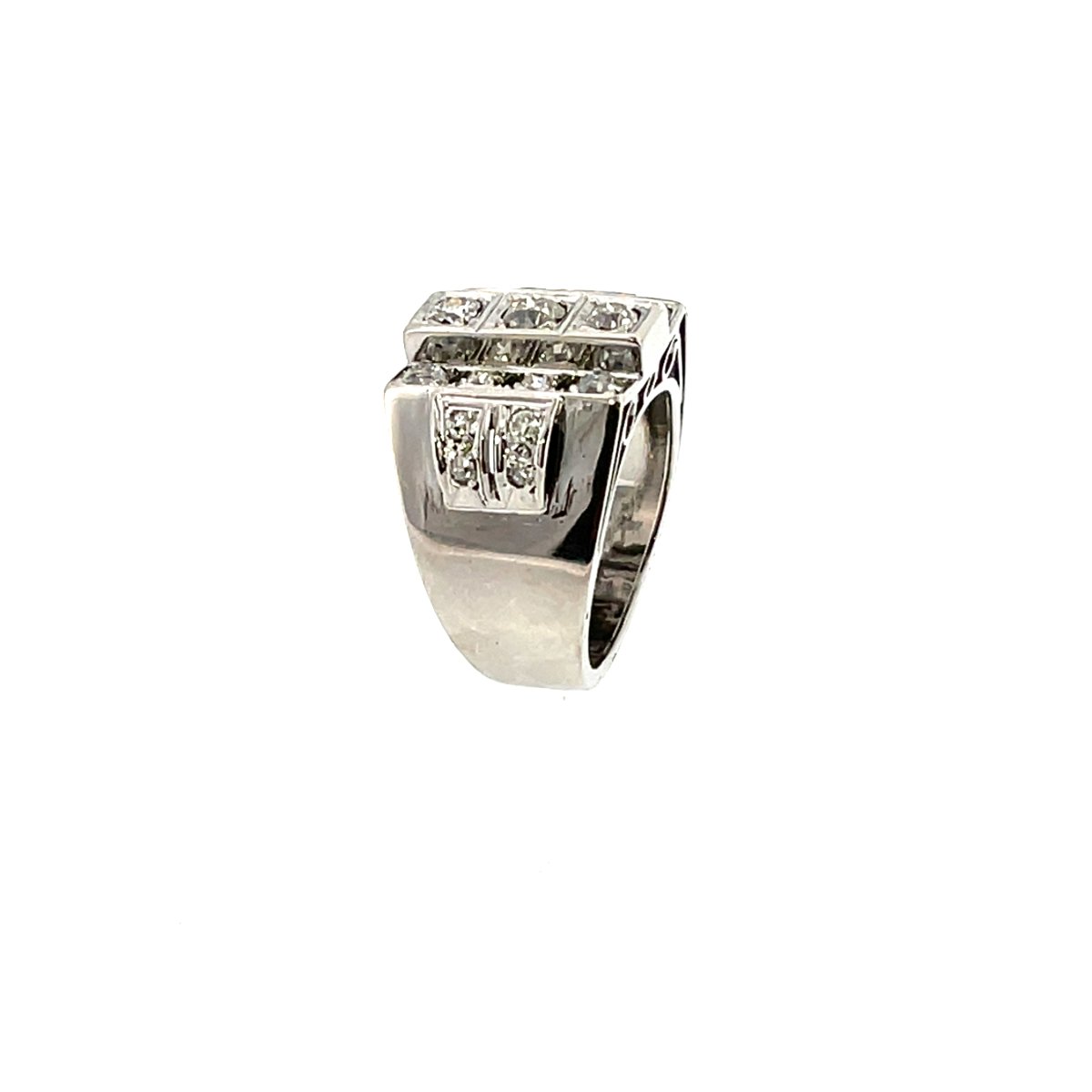 Bague vintage à 4 rangées de diamants, or blanc 18 carats, 0,60 carat au total-photo-2