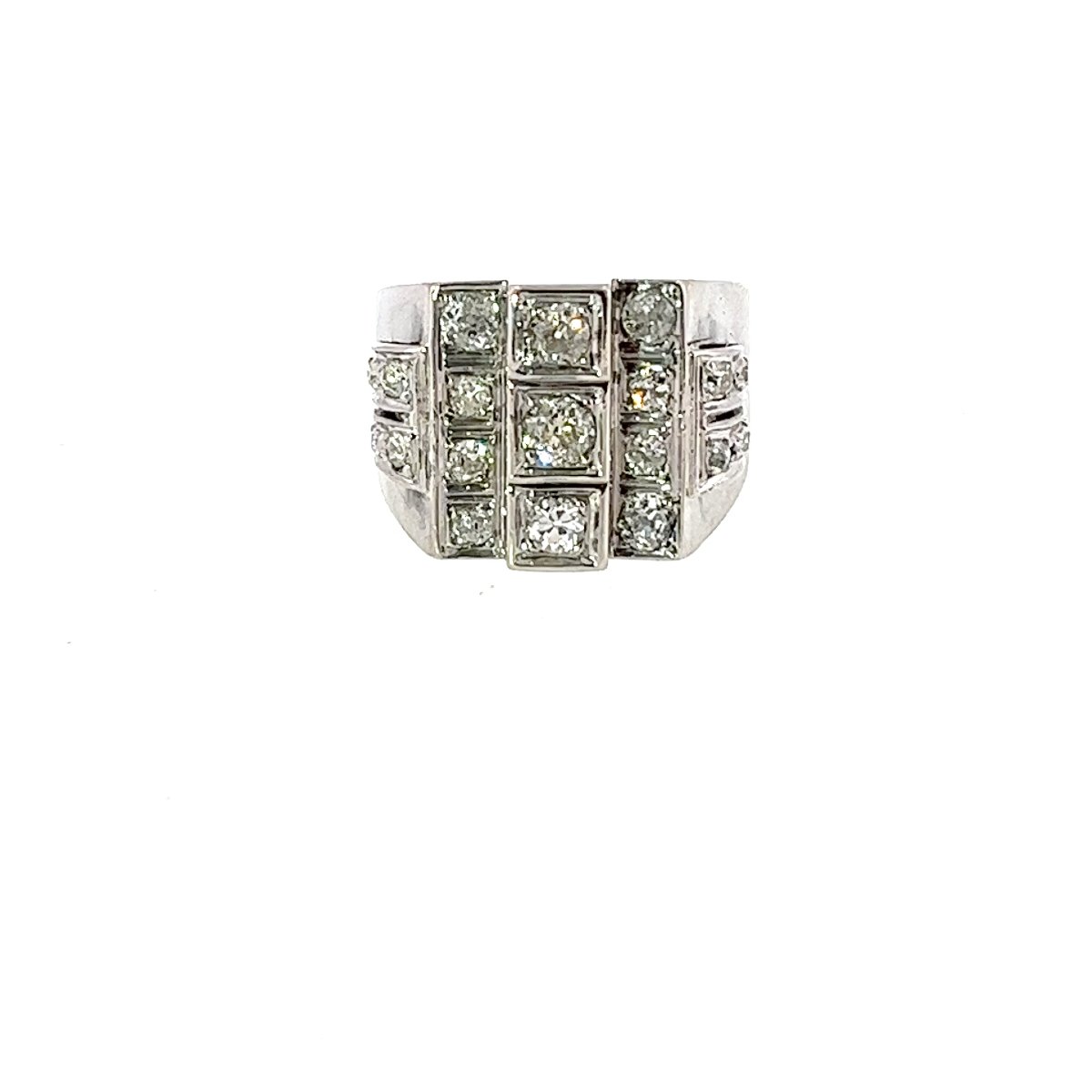Bague vintage à 4 rangées de diamants, or blanc 18 carats, 0,60 carat au total-photo-3