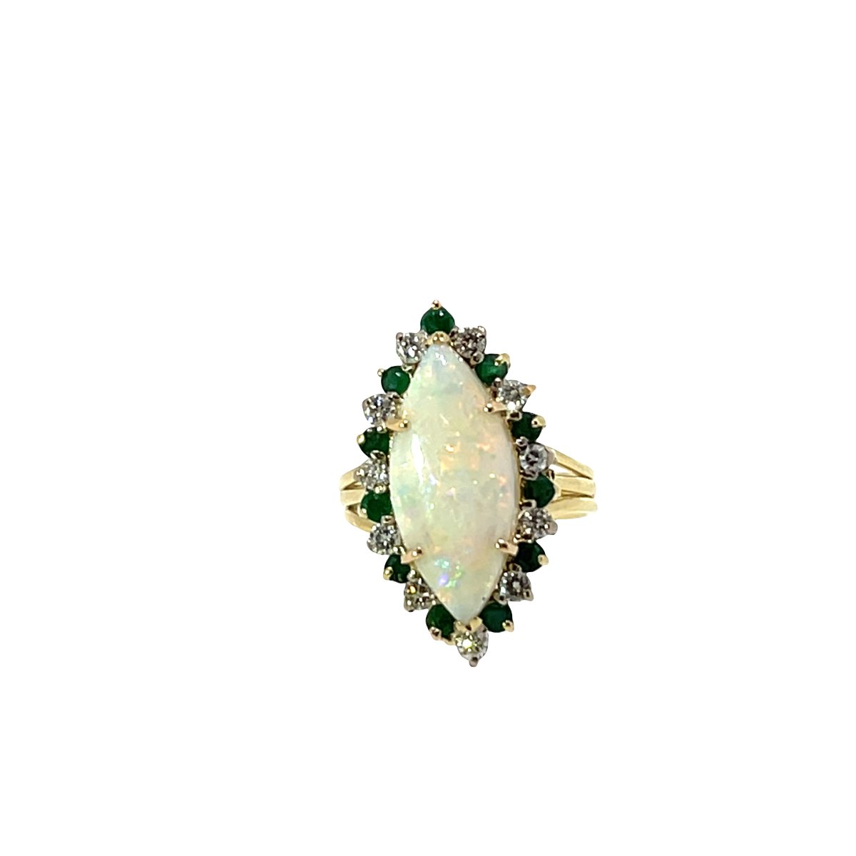 Vintage Ring Featuring Opal, Emerald, And Cluster-set Diamonds, Set In 18-karat Yellow Gold-photo-3