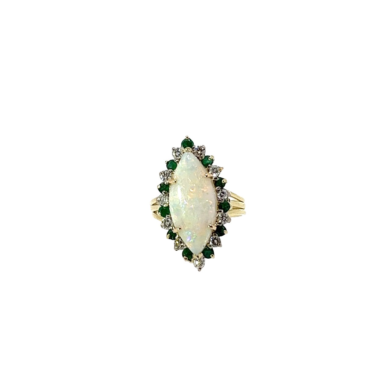 Vintage Ring Featuring Opal, Emerald, And Cluster-set Diamonds, Set In 18-karat Yellow Gold-photo-1